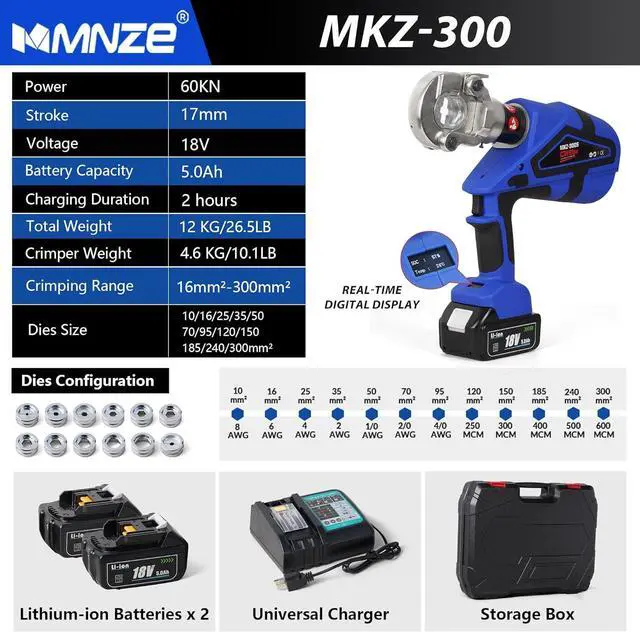 Alt view image 4 of 6 - Electric Hydraulic Cable Lug Crimper Pliers Rechargeable Crimping Tool 6 Ton Electrical Terminal Cable Wire Fiber Crimper Kit with 11 Dies (MZ-MKZ-300)