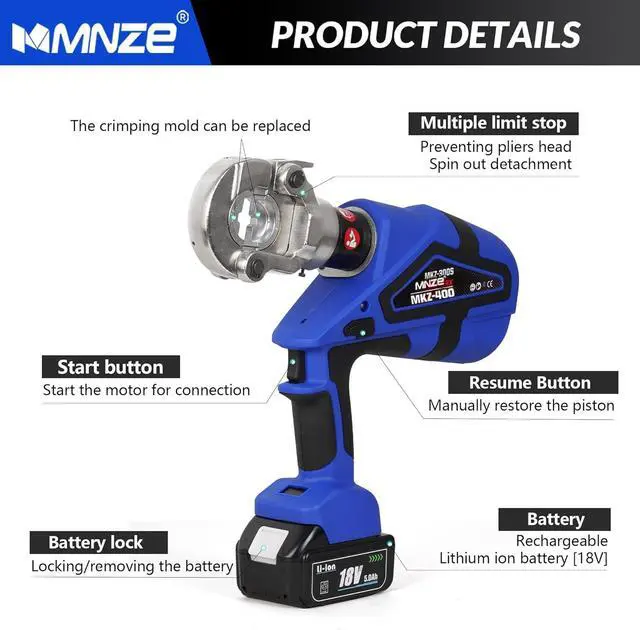 Alt view image 5 of 6 - Electric Hydraulic Cable Lug Crimper Pliers Rechargeable Crimping Tool 6 Ton Electrical Terminal Cable Wire Fiber Crimper Kit with 11 Dies (MZ-MKZ-300)