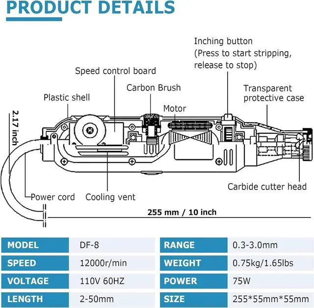 Alt view image 2 of 7 - Handheld 75W Wire Stripper Cutter Enameled Wire Paint Scraper 12000r/min (110V)