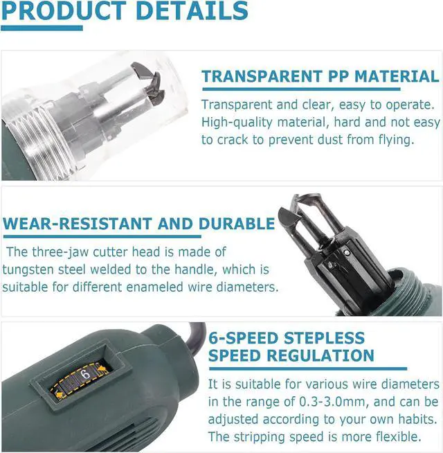 Alt view image 6 of 7 - Handheld 75W Wire Stripper Cutter Enameled Wire Paint Scraper 12000r/min (110V)