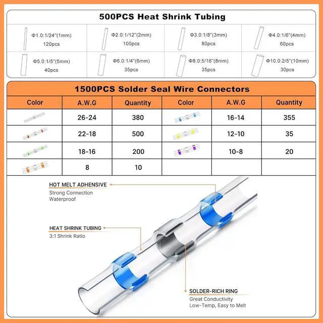 Alt view image 7 of 7 - Ultimate All-in-ONE Heat Shrink Solder Seal Wire Connectors Kit  Wire Striper, Heat Gun,  2000PCS Waterproof Solder Stick Butt Connectors, Electrical Wiring Connector Kit for Marine Automotive