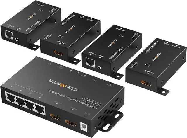 Main image of 1x4 HDMI Extender Splitter, Up to 165FT Over CAT5e/6/7, 8 Channel Transmission with 1 HDMI Loop Out, Supports IR, 3D, HDCP, EDID, POC