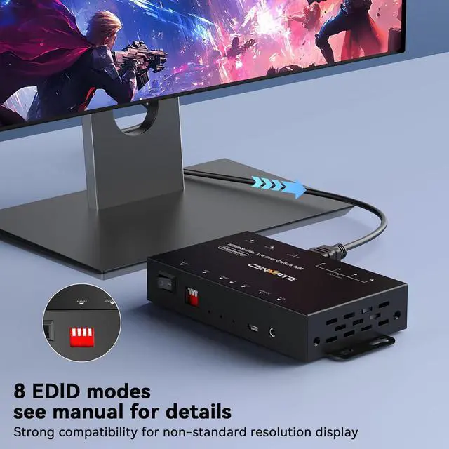 Alt view image 7 of 7 - 1x4 HDMI Extender Splitter, Up to 165FT Over CAT5e/6/7, 8 Channel Transmission with 1 HDMI Loop Out, Supports IR, 3D, HDCP, EDID, POC