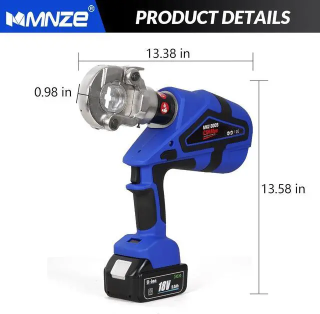 Alt view image 2 of 6 - Electric Hydraulic Cable Lug Crimper Pliers Rechargeable Crimping Tool 6 Ton Electrical Terminal Cable Wire Fiber Crimper Kit with 11 Dies (MZ-MKZ-300)