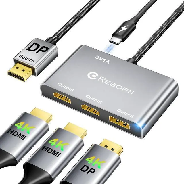 Main image of DisplayPort to Dual HDMI Splitter and DP Adapter 4K@60Hz, DP Source to 2 HDMI and DisplayPort Adapter 1 in 3 Out Splitter Extended Display with PC, Graphics Card, Lenovo, HP and More