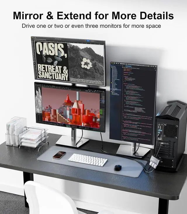 Alt view image 4 of 7 - DisplayPort to Dual HDMI Splitter and DP Adapter 4K@60Hz, DP Source to 2 HDMI and DisplayPort Adapter 1 in 3 Out Splitter Extended Display with PC, Graphics Card, Lenovo, HP and More
