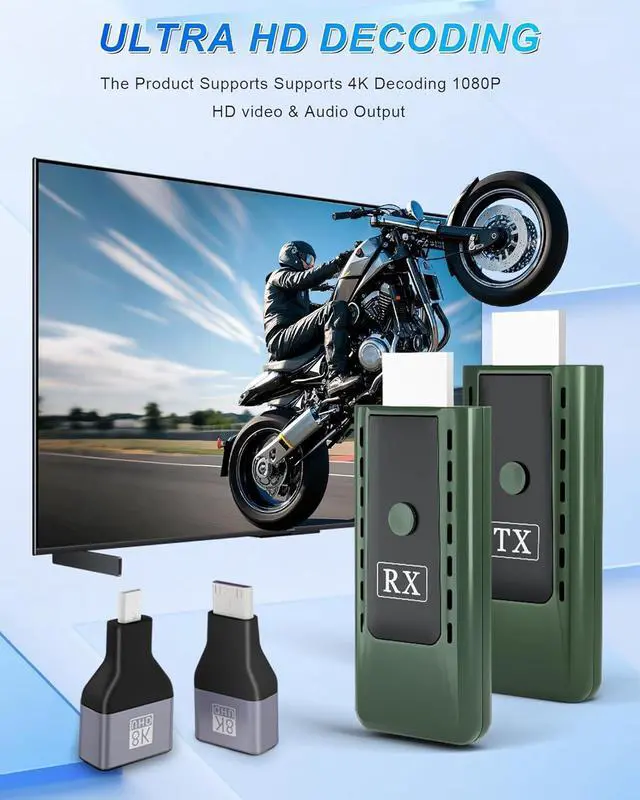 Alt view image 7 of 7 - Wireless HDMI Transmitter and Receiver 4K Decode 1080P Output, Plug & Play Portable 2.4G/5G Wireless HDMI Extender for Streaming Video/Audio from Laptop/TV Box/Projector Max Range- 328ft/100m