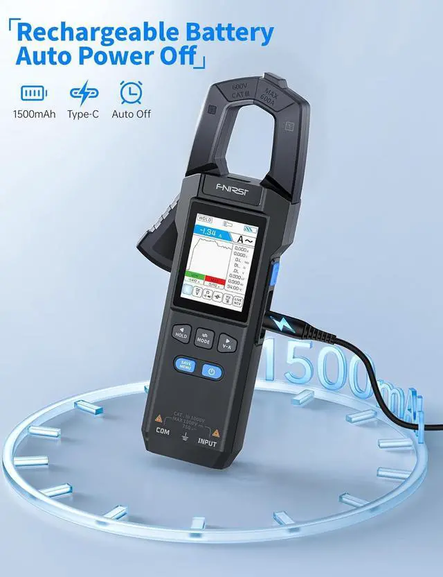 Alt view image 7 of 7 - DMC-100 Digital Clamp Meter Multimeter 9999 Counts TRMS, 600A Curve Recording Rechargeable Amp Meter, Measures NCV, AC/DC Voltage Current, Continuity Capacitance Diode Resistance, Temperature