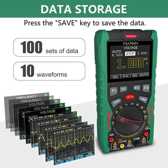 Alt view image 4 of 7 - 3 in 1 Handheld Digital Oscilloscope Multimeter Portable Oscilloscopes, 12MHz Bandwidth, 50MSa/s Sampling Rate with Multimeter and Signal Generator (YP101A)