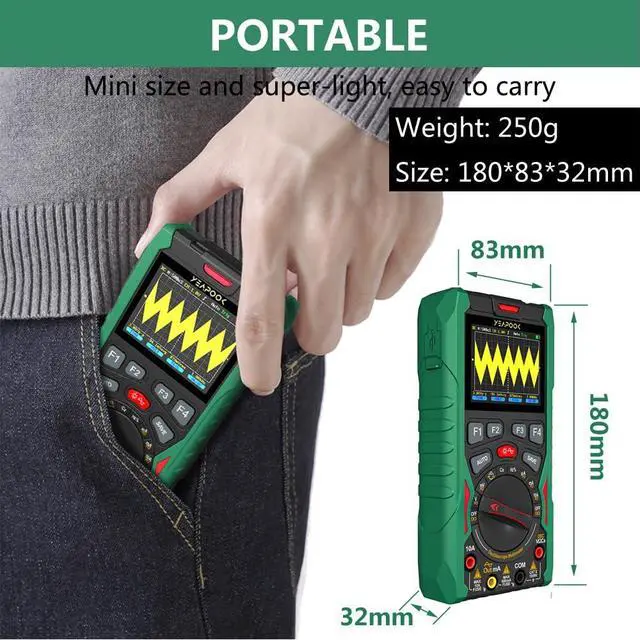 Alt view image 5 of 7 - 3 in 1 Handheld Digital Oscilloscope Multimeter Portable Oscilloscopes, 12MHz Bandwidth, 50MSa/s Sampling Rate with Multimeter and Signal Generator (YP101A)