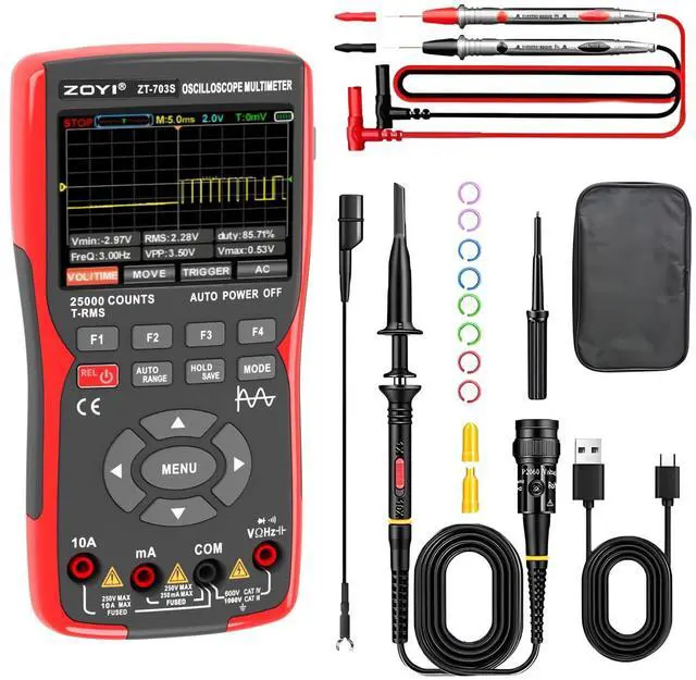 Main image of ZT-703S 3 in 1 Handheld Oscilloscope Automotive Dual Channel 50MHz with Digital Multimeter and Signal Generator, 3400mAh for Electronics/Education