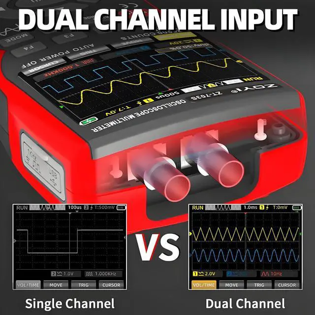 Alt view image 5 of 7 - ZT-703S 3 in 1 Handheld Oscilloscope Automotive Dual Channel 50MHz with Digital Multimeter and Signal Generator, 3400mAh for Electronics/Education