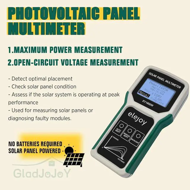 Alt view image 4 of 7 - Upgrade 1800W Solar Panel Tester MPPT Photovoltaic Panel Multimeter, Smart MPPT Tools for Testing Solar PV Panel Open Circuit Voltage & Troubleshooting, LCD & Multiple Safety Protections