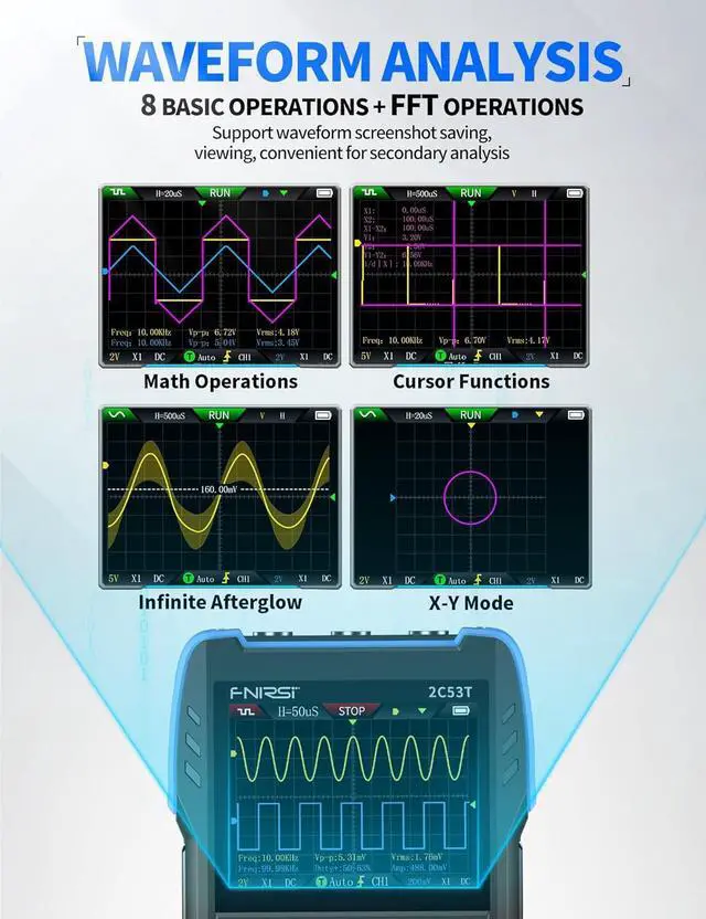 Alt view image 4 of 7 - 2C53T Upgraded Handheld Oscilloscope, 50MHz Bandwidth, 250MS/s Sampling Rate, 20000 Counts, 3IN1 Digital Oscilloscope Multimeter DDS Generator, Voltage, Current, Capacitor, Resistor, Diode Test
