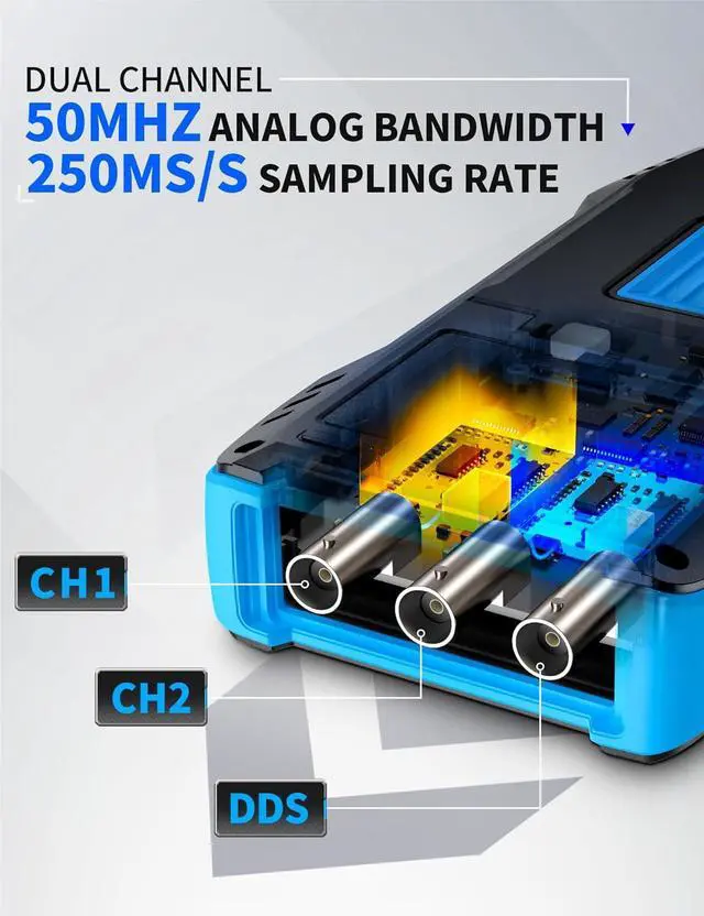 Alt view image 5 of 7 - 2C53T Upgraded Handheld Oscilloscope, 50MHz Bandwidth, 250MS/s Sampling Rate, 20000 Counts, 3IN1 Digital Oscilloscope Multimeter DDS Generator, Voltage, Current, Capacitor, Resistor, Diode Test