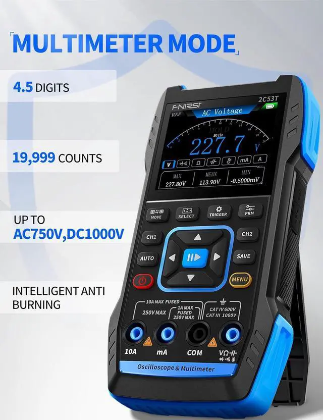 Alt view image 6 of 7 - 2C53T Upgraded Handheld Oscilloscope, 50MHz Bandwidth, 250MS/s Sampling Rate, 20000 Counts, 3IN1 Digital Oscilloscope Multimeter DDS Generator, Voltage, Current, Capacitor, Resistor, Diode Test