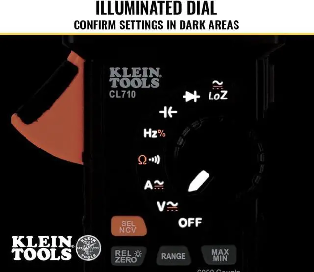 Alt view image 3 of 7 - CL710 Pro Digital Clamp Meter with Illuminated Dial, 600A AC/DC Auto-Ranging, TRMS, NCVT, 6000 Count LCD, Measures Current, LOZ, Continuity, Frequency
