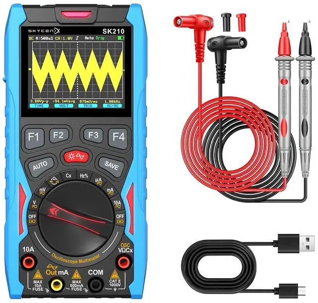 Main image of SK210 Digital Oscilloscope Multimeter, 50Msp Sampling, 12MHz Bandwidth, 6000-Count True RMS, 2.4" Color Display, Waveform Generator, Auto/Manual Range, Overload Protection
