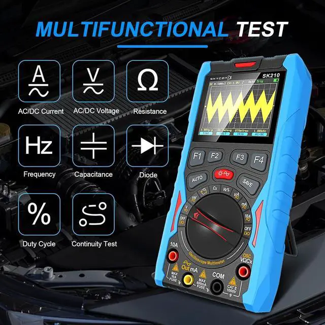 Alt view image 6 of 7 - SK210 Digital Oscilloscope Multimeter, 50Msp Sampling, 12MHz Bandwidth, 6000-Count True RMS, 2.4" Color Display, Waveform Generator, Auto/Manual Range, Overload Protection