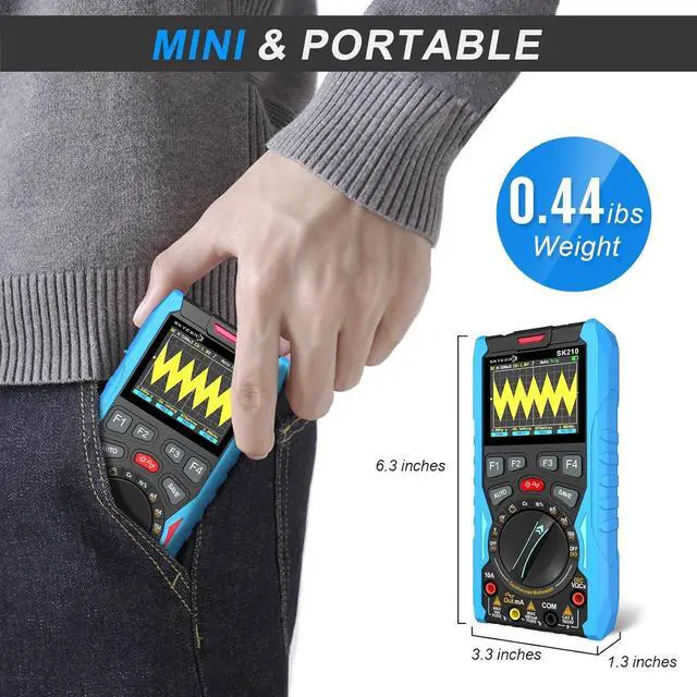 Alt view image 7 of 7 - SK210 Digital Oscilloscope Multimeter, 50Msp Sampling, 12MHz Bandwidth, 6000-Count True RMS, 2.4" Color Display, Waveform Generator, Auto/Manual Range, Overload Protection