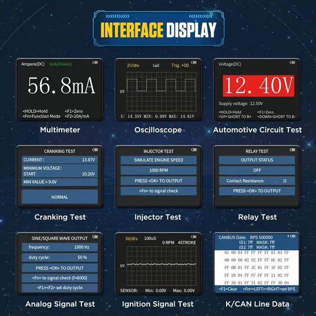 Alt view image 3 of 5 - DM303 Multimeter Oscilloscope,Handheld Digital Automotive Oscilloscope Multimeter,Voltage,Current,Resistance,Automotive Circuit,Cranking,Injector,Relay,Analog Signal Test