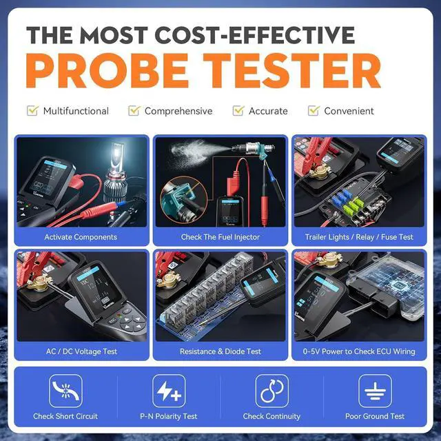 Alt view image 4 of 7 - V500 Automotive Power Circuit Probe Tester Kit, 9-30V Car Electric Circuit Tester, Short/Open Circuit Finder, Oscilloscope/Multimeter/Injector/Relay Tester, Component/Fuse/Trailer/AC/DC Test