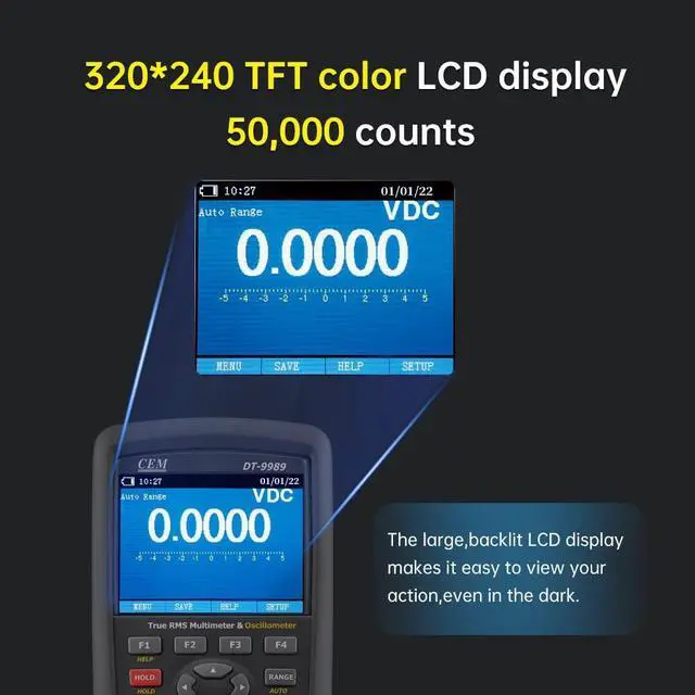 Alt view image 2 of 7 - T.ax Included Digital Handheld Oscilloscope Multimeter,DT-9989 Oscilloscope 3 in 1 Bluetooth Interface, 50000 Counts,0.025% DCV Accuracy, Digital Multimeter with 3.5 inch LCD Display