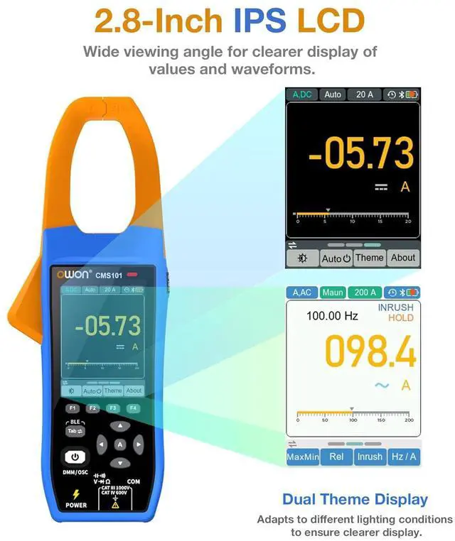 Alt view image 2 of 7 - Clamp Meter 1000V AC/DC Voltage Tester 1000A Current Test with 1MHz Oscilloscope Multimeter 3 in 1 Functions Clamp Meter with 2.8-inch IPS LCD Display ( CMS101)