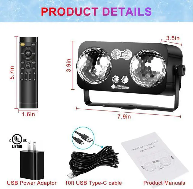 Alt view image 5 of 6 - Party Lights Dj Disco Ball Light with 10 ft USB Cable 5V/3A Sound Activated Strobe Stage Lighting for Parties Indoor Dance Bar Club Birthday Karaoke Halloween Christmas New Years Rave Show