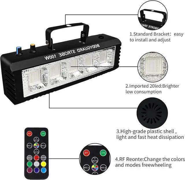 Alt view image 4 of 7 - Strobe Stage Lights Sound Activated, Led Strobe Light 100W, Halloween Light Effect with Remote Control, Professional DJ Party Lights for Banquet Host
