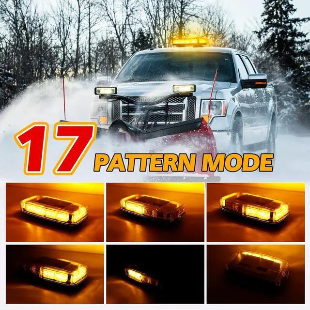 Alt view image 2 of 7 - Rechargeable Strobe Light Amber Wireless Battery, 17 Flashing Mode, High Low Brightness, 48pcs Led, Beacon Roof Top Hazard Flash Warning Lights for Vehicles Trucks Snow Plows Postal Mail ATV UTV