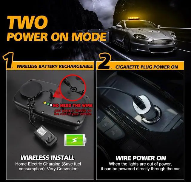 Alt view image 5 of 7 - Rechargeable Strobe Light Amber Wireless Battery, 17 Flashing Mode, High Low Brightness, 48pcs Led, Beacon Roof Top Hazard Flash Warning Lights for Vehicles Trucks Snow Plows Postal Mail ATV UTV