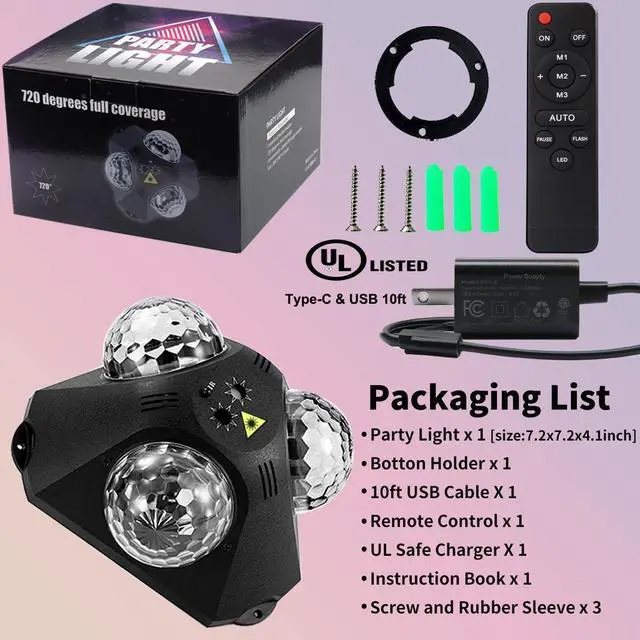 Alt view image 6 of 6 - Disco Ball Party Lights Indoor Outdoor, Dj Lights Disco Ball Decor Party Strobe Light for Parties 3 Disco Balls Sound Activated with Remote Control Disco Light for Christams Halloween KTV Club Party