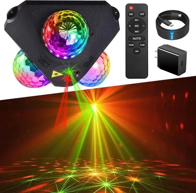 Main image of 4 in 1 Disco Ball DJ Party Lights, 3 RGB Disco Lights+Red and Green Pattern Lamp Strobe Lighting for Home Room Dance Parties Birthday Karaoke Halloween Christmas Wedding Show Club Decorations