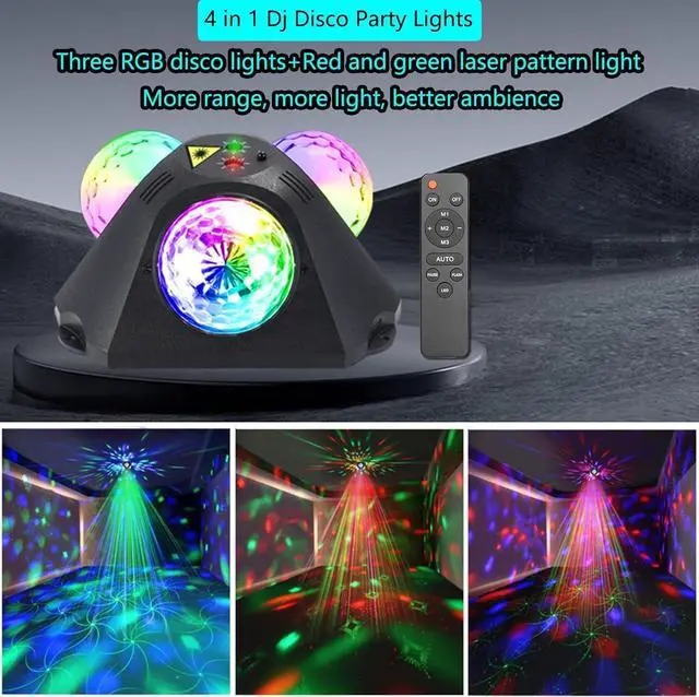 Alt view image 2 of 6 - 4 in 1 Disco Ball DJ Party Lights, 3 RGB Disco Lights+Red and Green Pattern Lamp Strobe Lighting for Home Room Dance Parties Birthday Karaoke Halloween Christmas Wedding Show Club Decorations