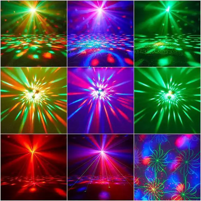 Alt view image 3 of 6 - 4 in 1 Disco Ball DJ Party Lights, 3 RGB Disco Lights+Red and Green Pattern Lamp Strobe Lighting for Home Room Dance Parties Birthday Karaoke Halloween Christmas Wedding Show Club Decorations