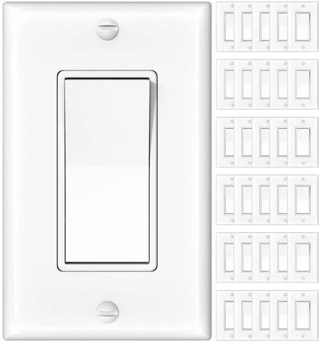 Main image of 30 Pack Single Pole Light Switch with Wall Plate, UL Listed, 15A 120/277V, On/Off Rocker Paddle Interrupter Wall Switch, Grounding Screw, Residential Grade, Suitable for Home and Business, White