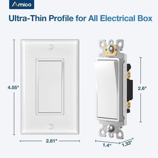 Alt view image 4 of 7 - 30 Pack Single Pole Light Switch with Wall Plate, UL Listed, 15A 120/277V, On/Off Rocker Paddle Interrupter Wall Switch, Grounding Screw, Residential Grade, Suitable for Home and Business, White