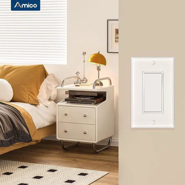 Alt view image 6 of 7 - 30 Pack Single Pole Light Switch with Wall Plate, UL Listed, 15A 120/277V, On/Off Rocker Paddle Interrupter Wall Switch, Grounding Screw, Residential Grade, Suitable for Home and Business, White