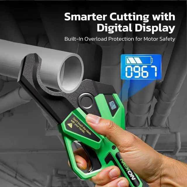 Alt view image 5 of 7 - Electric PVC Pipe Cutter, Cuts up to1-1/2",18V Cordless Ratcheting Pipe Shear with LCD Display & Rechargeable Battery, Plastic Pipe Cutter, PEX Pipe Cutter, PVC Cutter Tool, PVC Ratchet Cutter