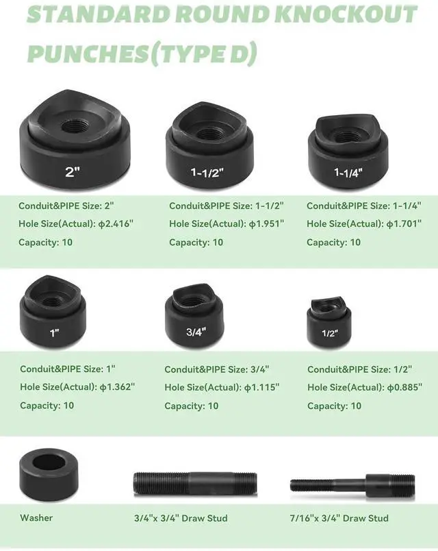 Alt view image 2 of 7 - Hydraulic Knockout Hole Punch Driver Kit 1/2 to 2 inch Electrical Conduit Hole Cutter Set KO Tool Kit Metal Sheet Puncher (1/2~2)