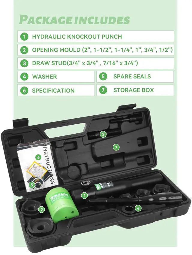 Alt view image 3 of 7 - Hydraulic Knockout Hole Punch Driver Kit 1/2 to 2 inch Electrical Conduit Hole Cutter Set KO Tool Kit Metal Sheet Puncher (1/2~2)