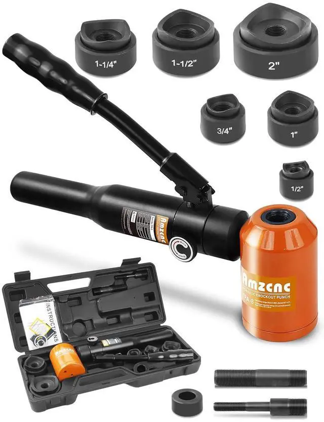 Main image of Hydraulic Knockout Hole Punch Driver Kit 1/2 to 2 inch Electrical Conduit Hole Cutter Set KO Tool Kit Metal Sheet Puncher, Punch Dies be Seconday Cutter (TPA-8 Orange)