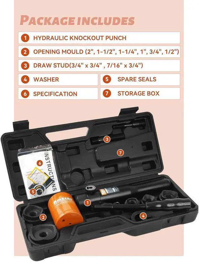 Alt view image 3 of 7 - Hydraulic Knockout Hole Punch Driver Kit 1/2 to 2 inch Electrical Conduit Hole Cutter Set KO Tool Kit Metal Sheet Puncher, Punch Dies be Seconday Cutter (TPA-8 Orange)