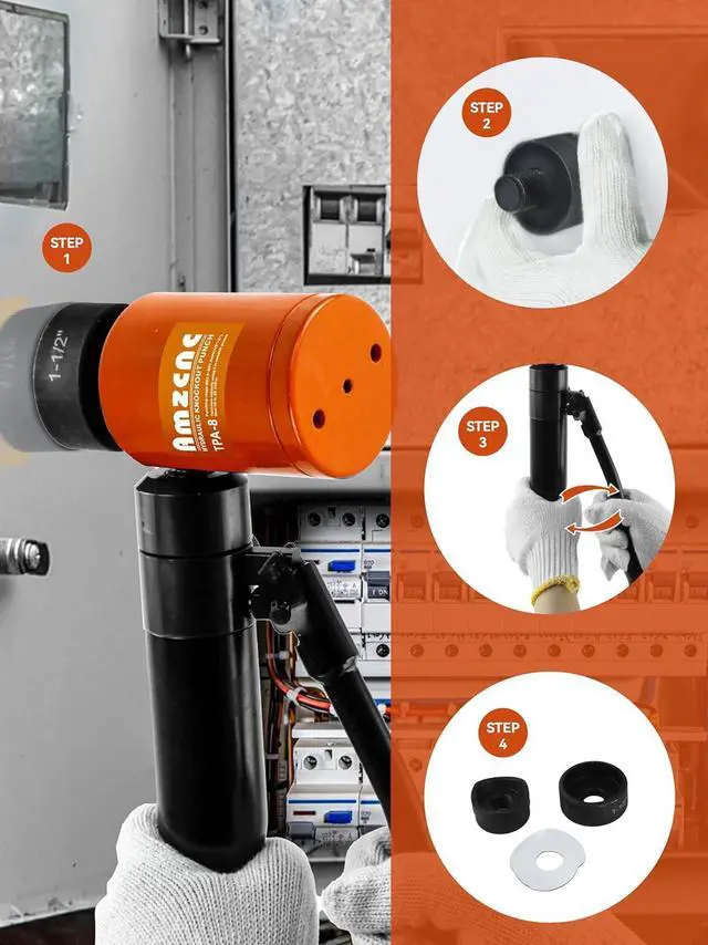 Alt view image 5 of 7 - Hydraulic Knockout Hole Punch Driver Kit 1/2 to 2 inch Electrical Conduit Hole Cutter Set KO Tool Kit Metal Sheet Puncher, Punch Dies be Seconday Cutter (TPA-8 Orange)