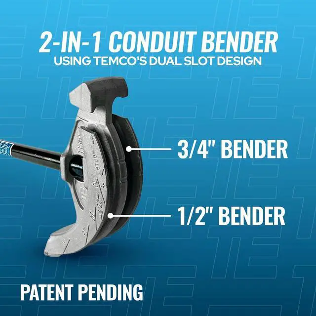 Alt view image 2 of 7 - TEMCo 2 in 1 Dual Shoe Conduit Bender - 1/2" & 3/4" EMT, 1/2" Rigid - 2 Benders in 1 Tool