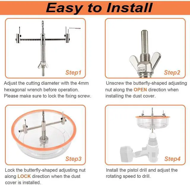 Alt view image 4 of 7 - 1-5/8" to 8" (40-200mm) Adjustable Circle Hole Saw Cutter, Twin Blade Hole Saw for Recessed Lights Ceiling in Recessed Drywall & Ceiling Tile