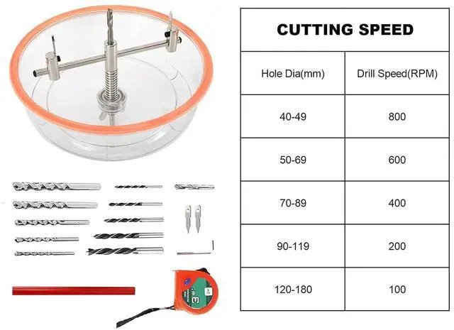 Alt view image 6 of 7 - 1-5/8" to 8" (40-200mm) Adjustable Circle Hole Saw Cutter, Twin Blade Hole Saw for Recessed Lights Ceiling in Recessed Drywall & Ceiling Tile