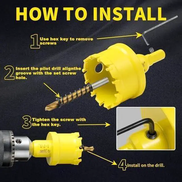 Alt view image 3 of 7 - 24Pcs Carbide Hole Saw Kit,5/8'' to 3'' TCT Hole Saw Set with Upgraded Pilot Drill bit for Hard Metal,Alloy,Aluminum,Stainless Steel,Plastic,Iron