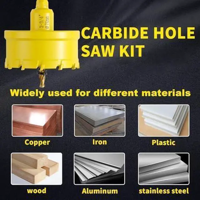 Alt view image 5 of 7 - 24Pcs Carbide Hole Saw Kit,5/8'' to 3'' TCT Hole Saw Set with Upgraded Pilot Drill bit for Hard Metal,Alloy,Aluminum,Stainless Steel,Plastic,Iron